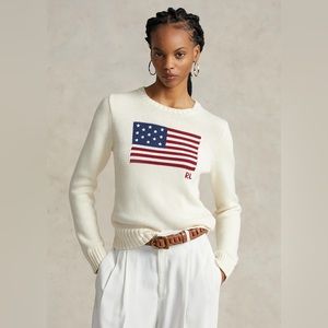 Polo Ralph Lauren American Flag Cotton Crewneck Sweater Cream XL NWT $398